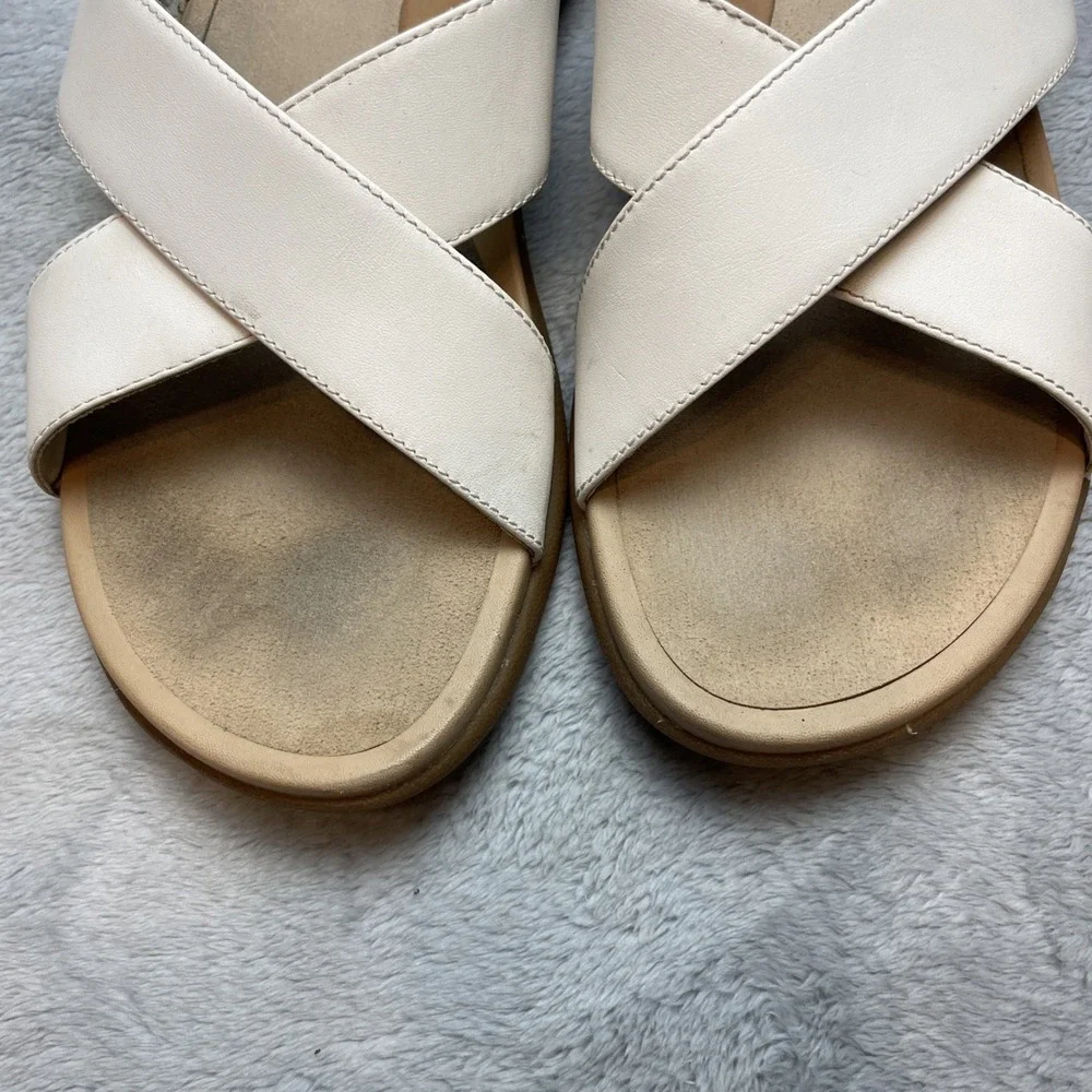 Abeo Womens Laguna‎ Leather Sandals Size 9.5 Cream Easy On Off Criss Cross Flats